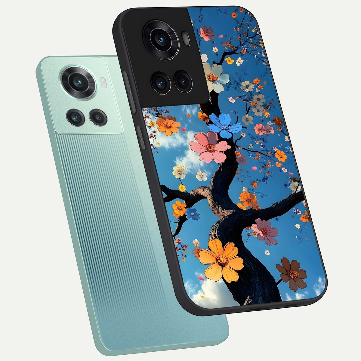  Blossom Dream Sky phone case For OnePlus 10R showing premium glass back cover with detailed artwork