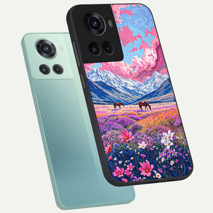  Blossom Valley Dream phone case For OnePlus 10R showing premium glass back cover with detailed artwork