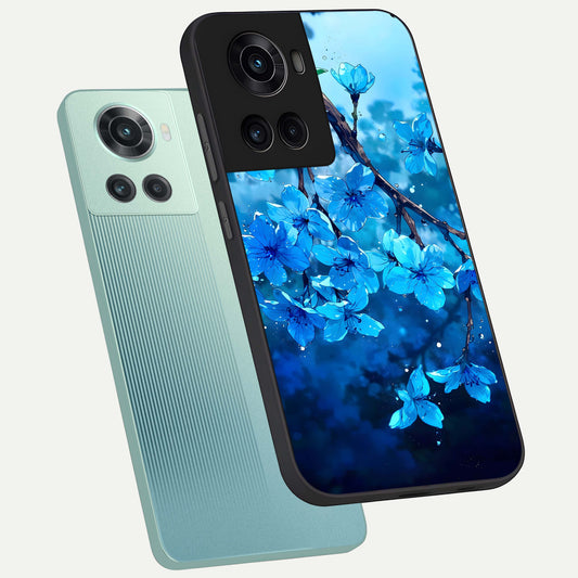  Blue Blossoms Branch phone case For OnePlus 10R showing premium glass back cover with detailed artwork