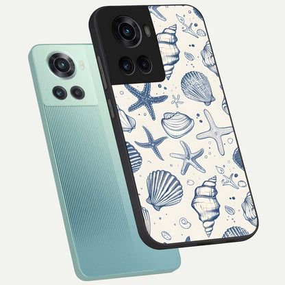  Blue Ocean Outline phone case For OnePlus 10R showing premium glass back cover with detailed artwork
