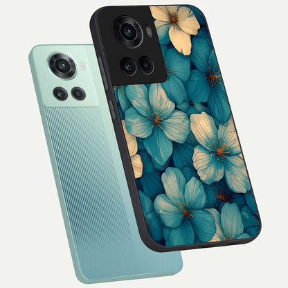  Blue Shade Floral phone case For OnePlus 10R showing premium glass back cover with detailed artwork