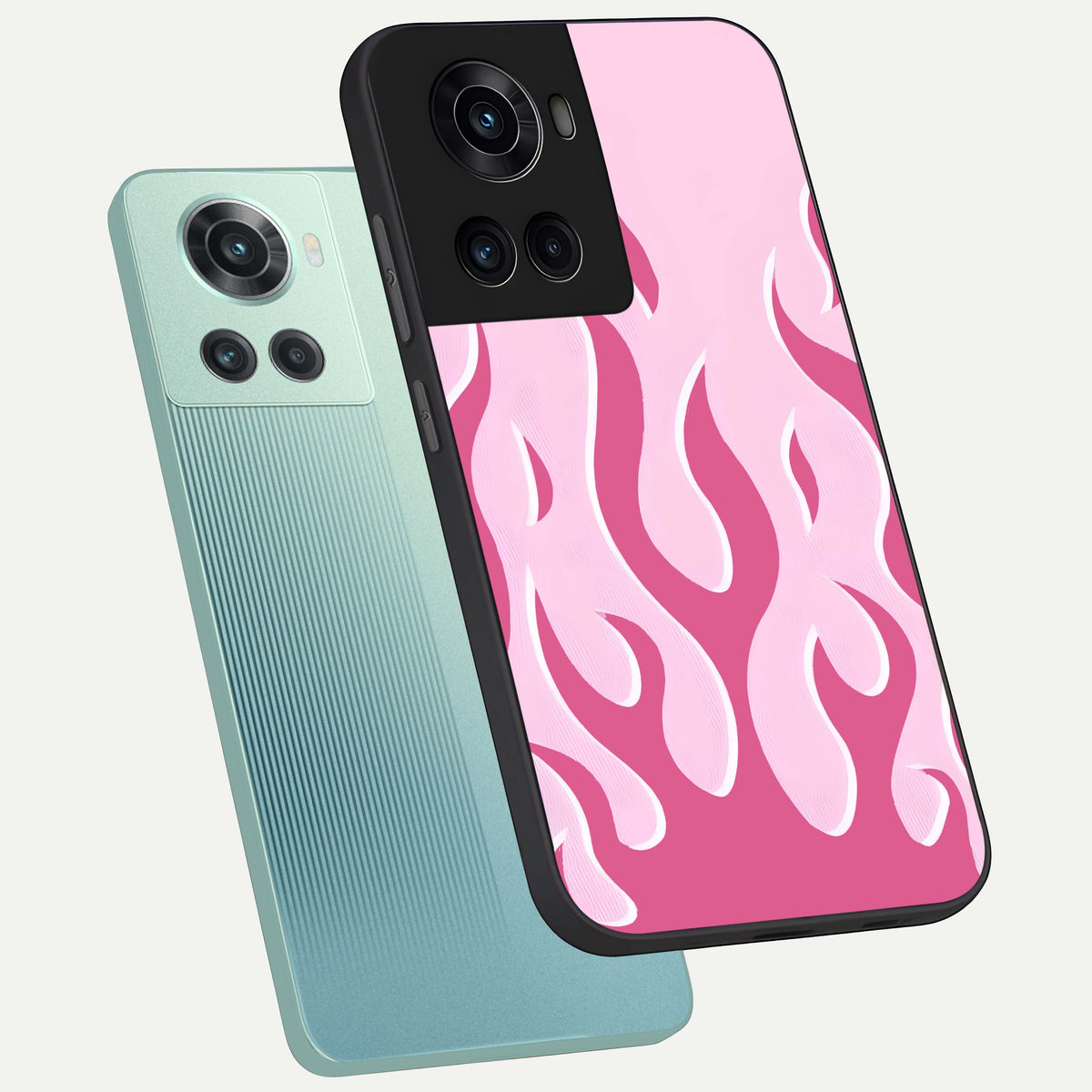  Blush Flame Energy phone case For OnePlus 10R showing premium glass back cover with detailed artwork