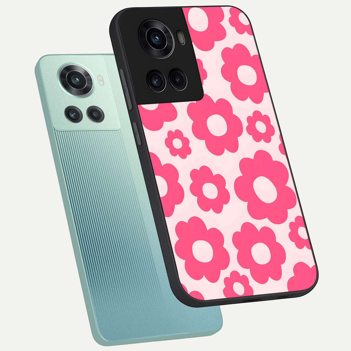  Blush Flower Pop phone case For OnePlus 10R showing premium glass back cover with detailed artwork