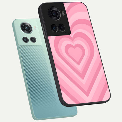  Blush Heart Waves phone case For OnePlus 10R showing premium glass back cover with detailed artwork