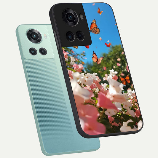  Butterflies In Bloom Sky phone case For OnePlus 10R showing premium glass back cover with detailed artwork