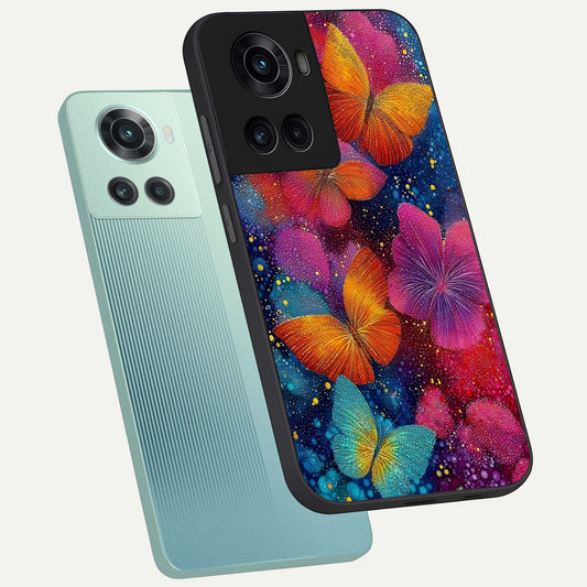  Butterfly Dream Mist phone case For OnePlus 10R showing premium glass back cover with detailed artwork