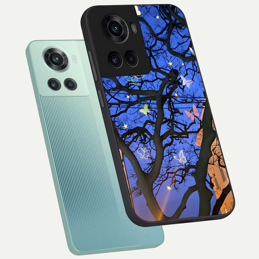 Butterfly Night Magic phone case For OnePlus 10R showing premium glass back cover with detailed artwork