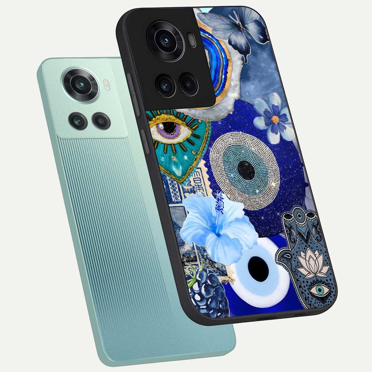  Celestial Blue Vision phone case For OnePlus 10R showing premium glass back cover with detailed artwork
