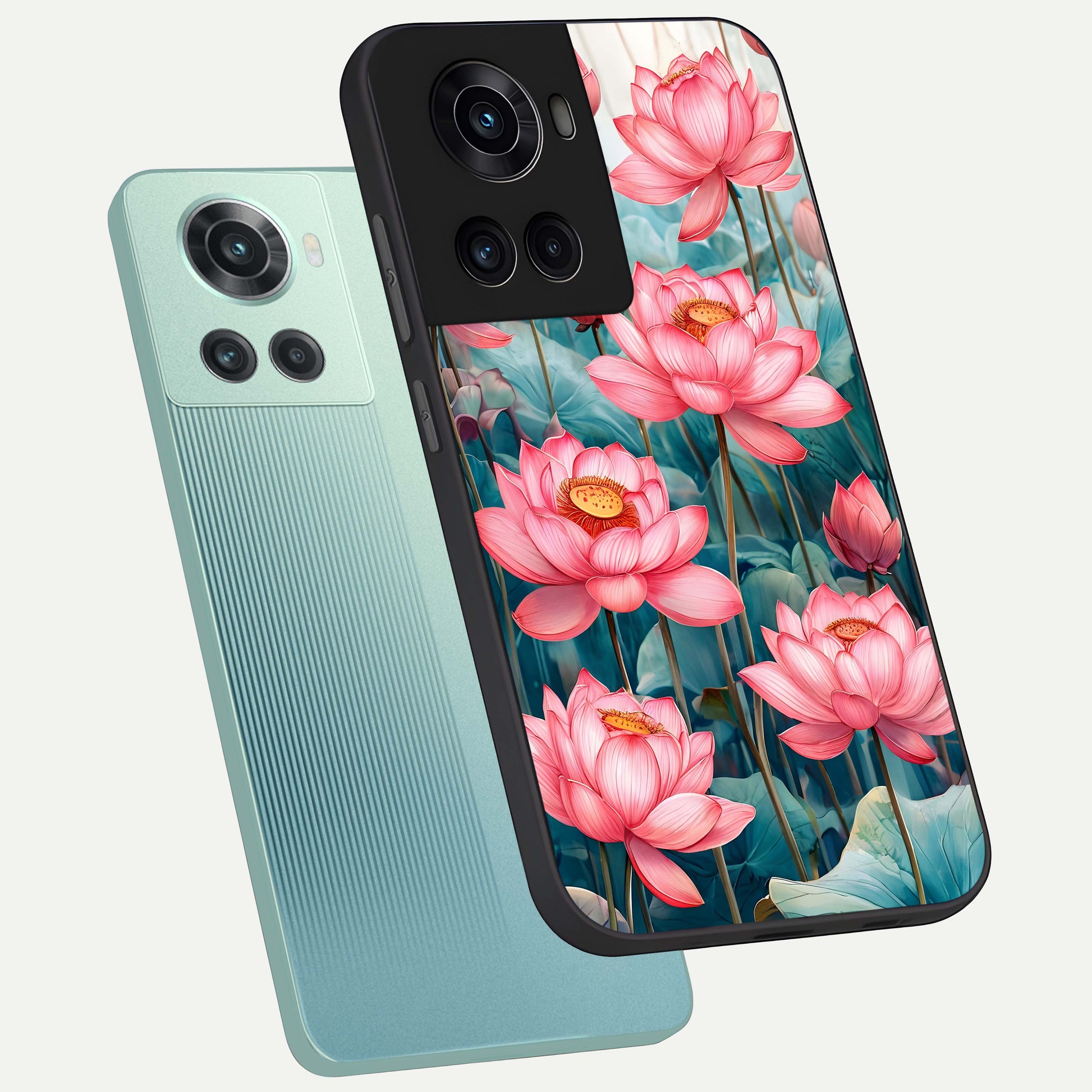 Celestial Pink Lotus Glass Case displayed upright for serene spiritual visibility and premium finish.