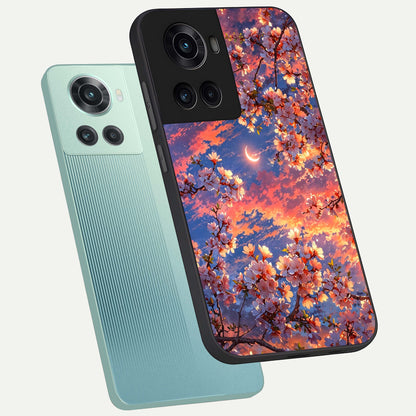 Celestial Sakura Sunset phone case For OnePlus 10R showing premium glass back cover with detailed artwork