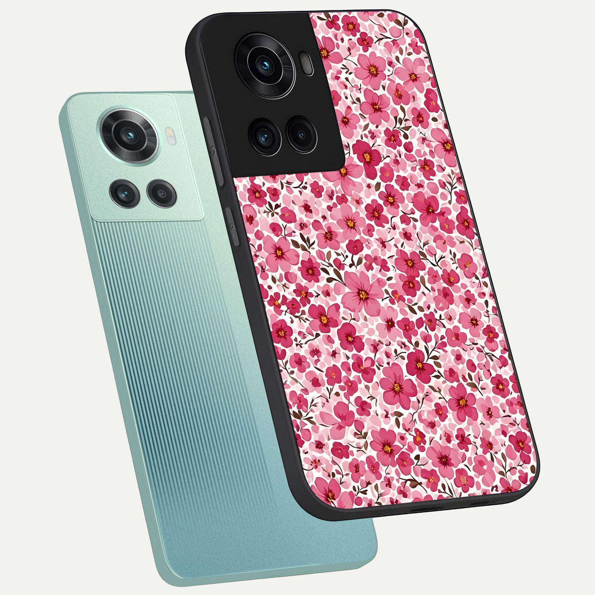  Cherry Blossom Charm phone case For OnePlus 10R showing premium glass back cover with detailed artwork