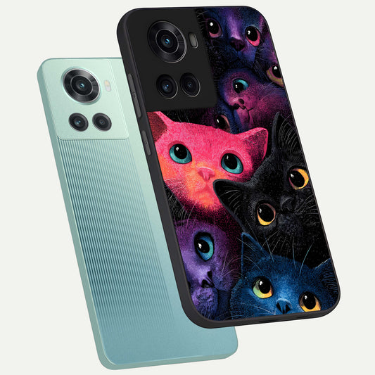  Cosmic Cats Dreams phone case For OnePlus 10R showing premium glass back cover with detailed artwork