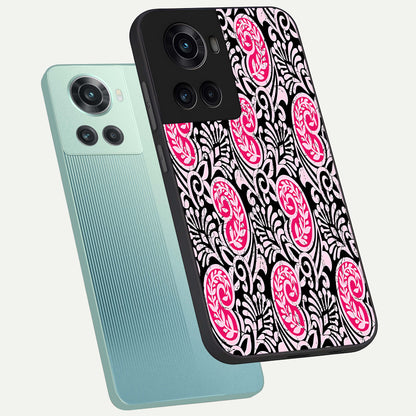  Crimson Paisley Charm phone case For OnePlus 10R showing premium glass back cover with detailed artwork