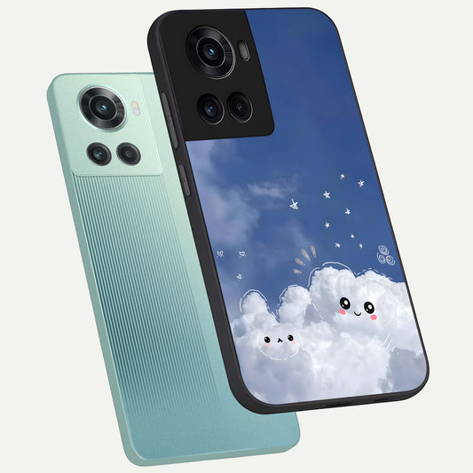  Cute Blossom Cloud phone case For OnePlus 10R showing premium glass back cover with detailed artwork