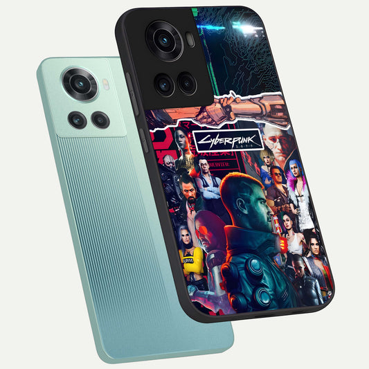  CYBERPUNK Legacy phone case For OnePlus 10R showing premium glass back cover with detailed artwork