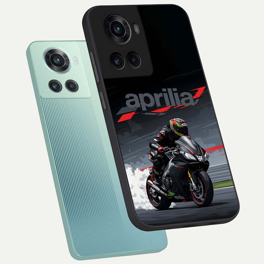  Dark Aprilla phone case For OnePlus 10R showing premium glass back cover with detailed artwork