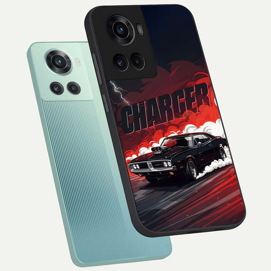  Dark Charger Fury phone case For OnePlus 10R showing premium glass back cover with detailed artwork