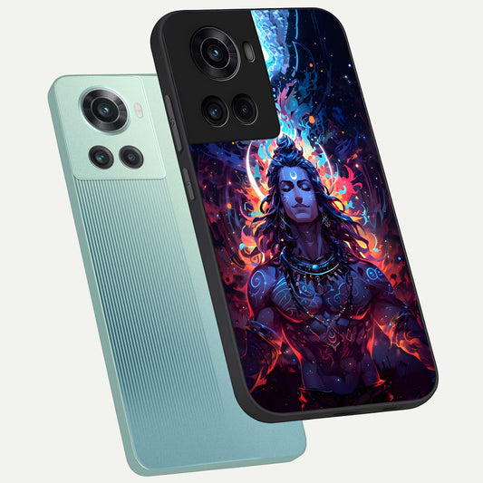  Divine Fire Shiv phone case For OnePlus 10R showing premium glass back cover with detailed artwork