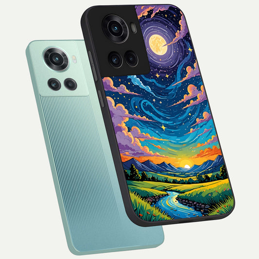  Dreamy Night Landscape phone case For OnePlus 10R showing premium glass back cover with detailed artwork