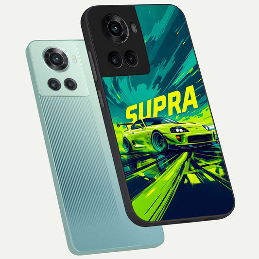  Electric Supra Thunder phone case For OnePlus 10R showing premium glass back cover with detailed artwork