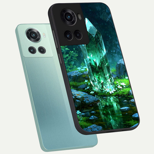  Emerald Light Crystal phone case For OnePlus 10R showing premium glass back cover with detailed artwork