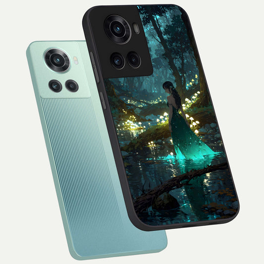  Enchanted Forest Glow phone case For OnePlus 10R showing premium glass back cover with detailed artwork