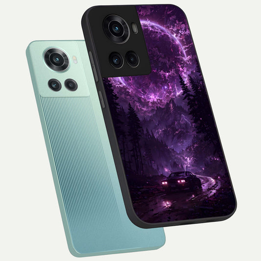  Eternal Cosmic Drive phone case For OnePlus 10R showing premium glass back cover with detailed artwork