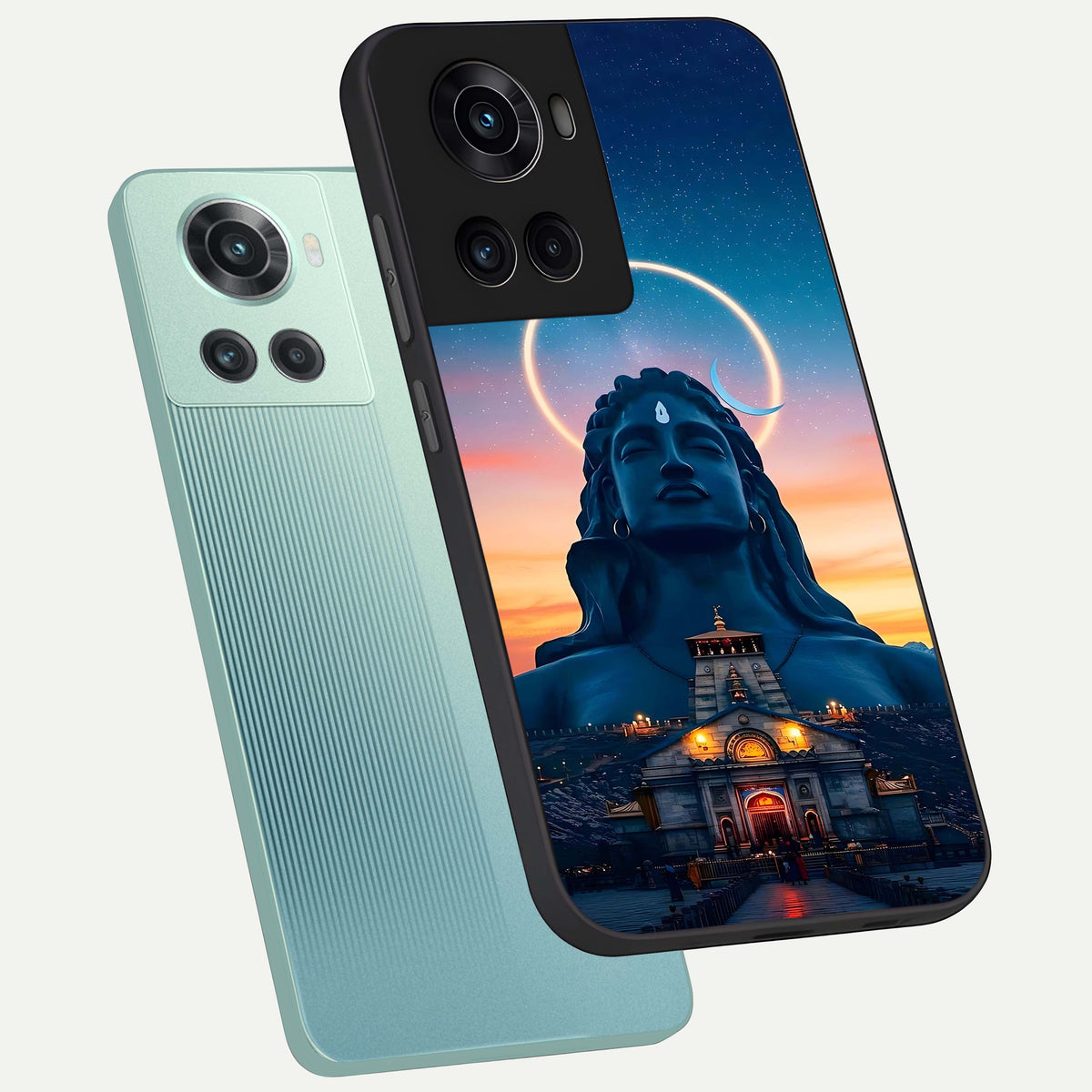  Eternal Shiva Aura phone case For OnePlus 10R showing premium glass back cover with detailed artwork