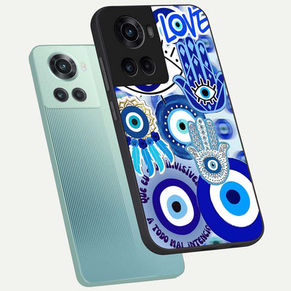  Evil Eyes Dream phone case For OnePlus 10R showing premium glass back cover with detailed artwork