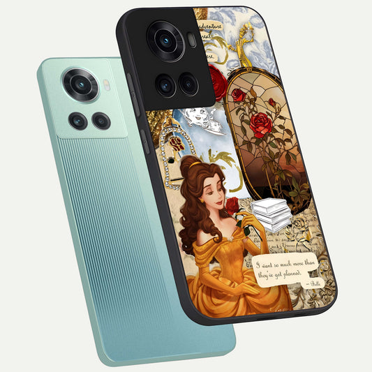  Golden Dream Belle phone case For OnePlus 10R showing premium glass back cover with detailed artwork