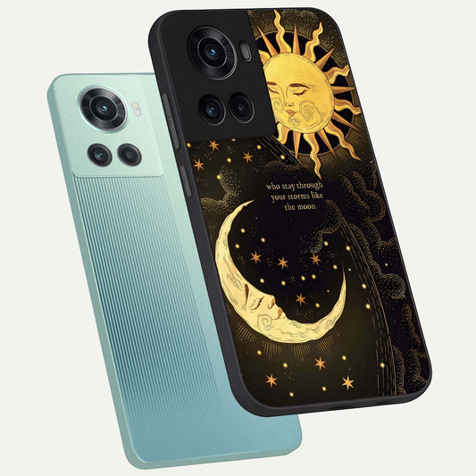  Golden Lunar Love phone case For OnePlus 10R showing premium glass back cover with detailed artwork