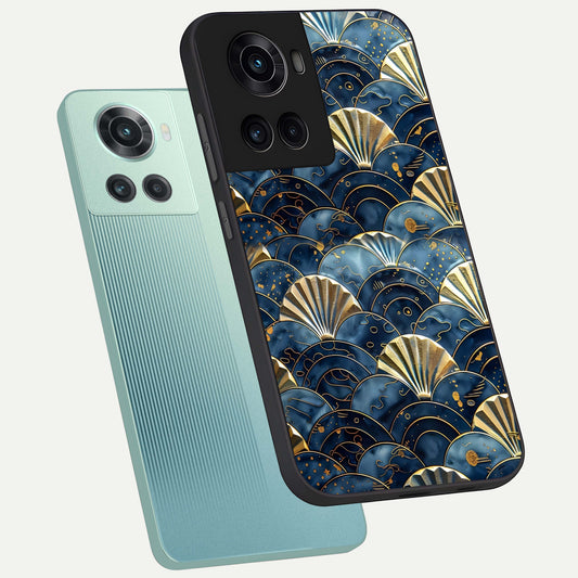  Golden Wave Luxe phone case For OnePlus 10R showing premium glass back cover with detailed artwork