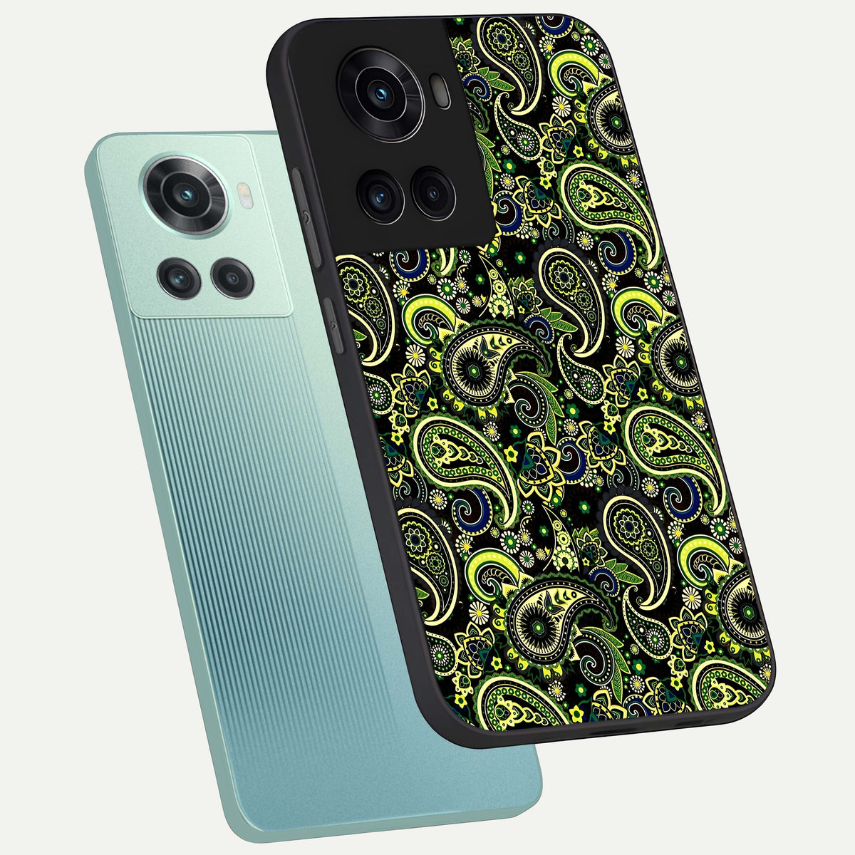  Green Lemon phone case For OnePlus 10R showing premium glass back cover with detailed artwork