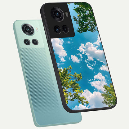  Green Moon Energy phone case For OnePlus 10R showing premium glass back cover with detailed artwork