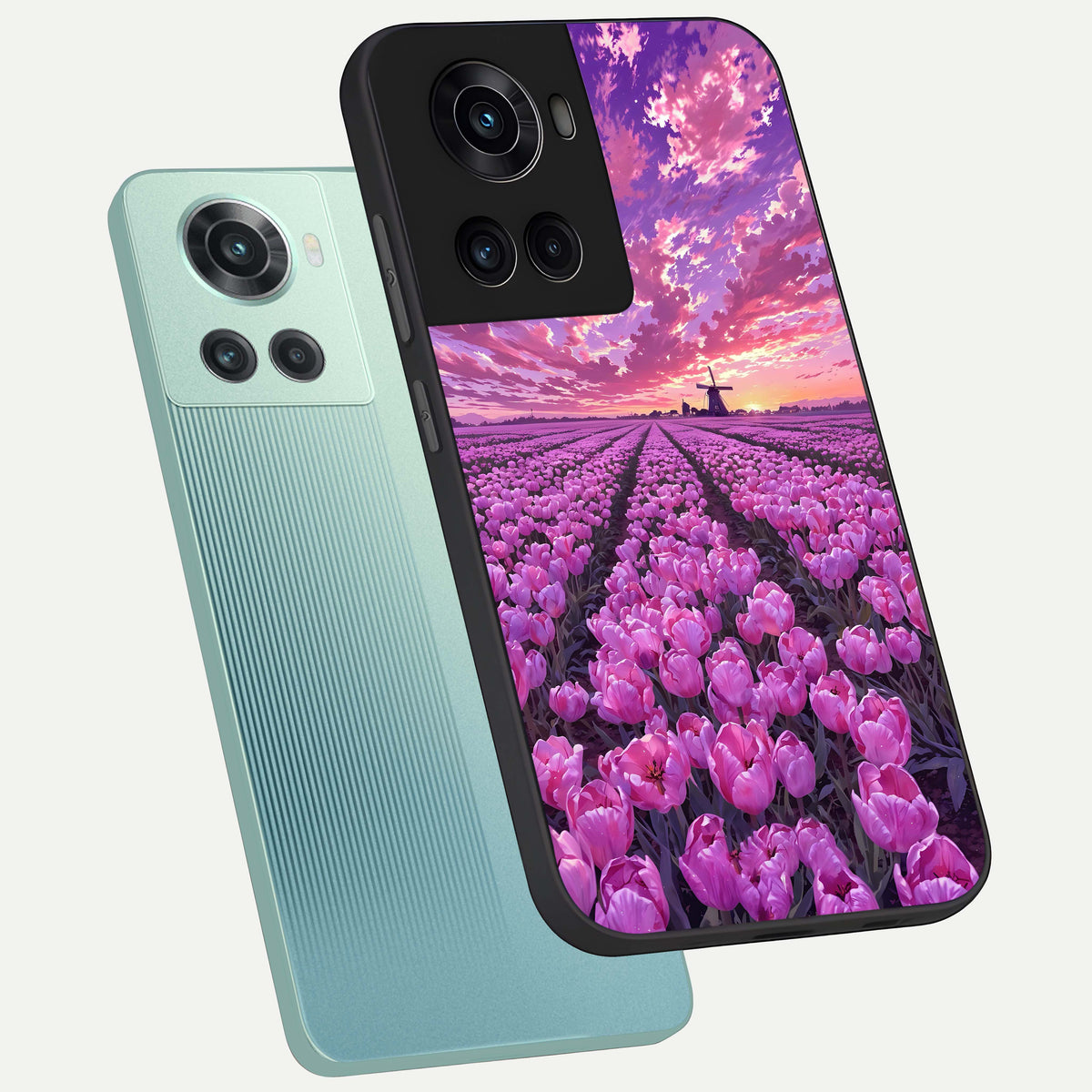  Lavender Dream Skies phone case For OnePlus 10R showing premium glass back cover with detailed artwork
