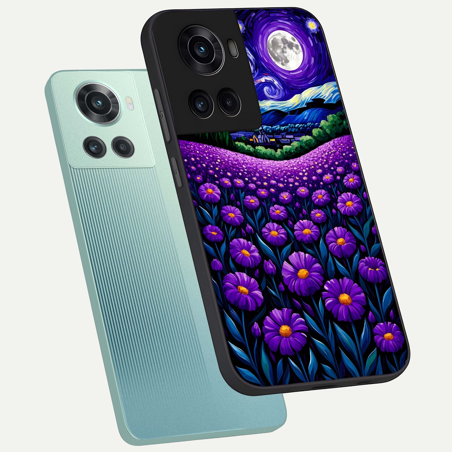 Lavender Moon Field Glass Case displayed upright for calming scenic visibility and premium finish.