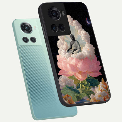  Lotus Divine Peace phone case For OnePlus 10R showing premium glass back cover with detailed artwork