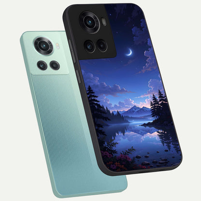  Midnight Lake Peace phone case For OnePlus 10R showing premium glass back cover with detailed artwork