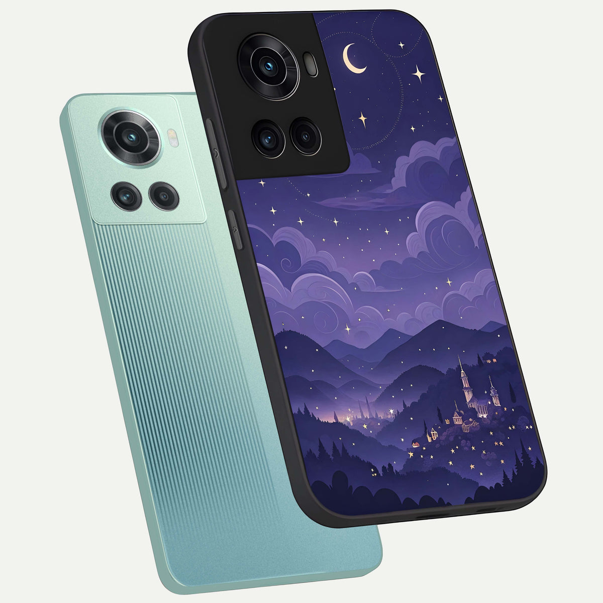  Minimal Night View phone case For OnePlus 10R showing premium glass back cover with detailed artwork