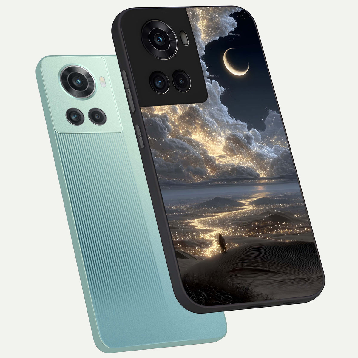  Moonlight Spark Path phone case For OnePlus 10R showing premium glass back cover with detailed artwork