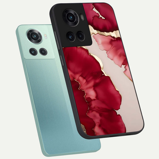  Pink And White Marble phone case For OnePlus 10R showing premium glass back cover with detailed artwork
