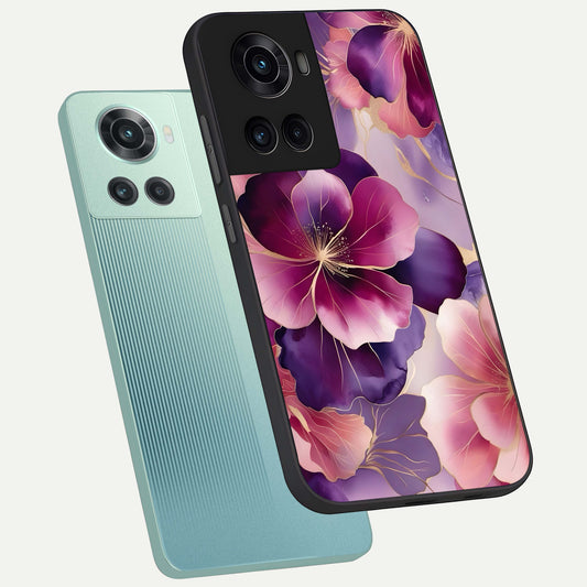  Pink Bouquet Florals phone case For OnePlus 10R showing premium glass back cover with detailed artwork