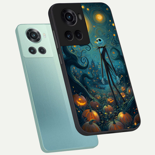  Pumpkin Moonlight Tale phone case For OnePlus 10R showing premium glass back cover with detailed artwork