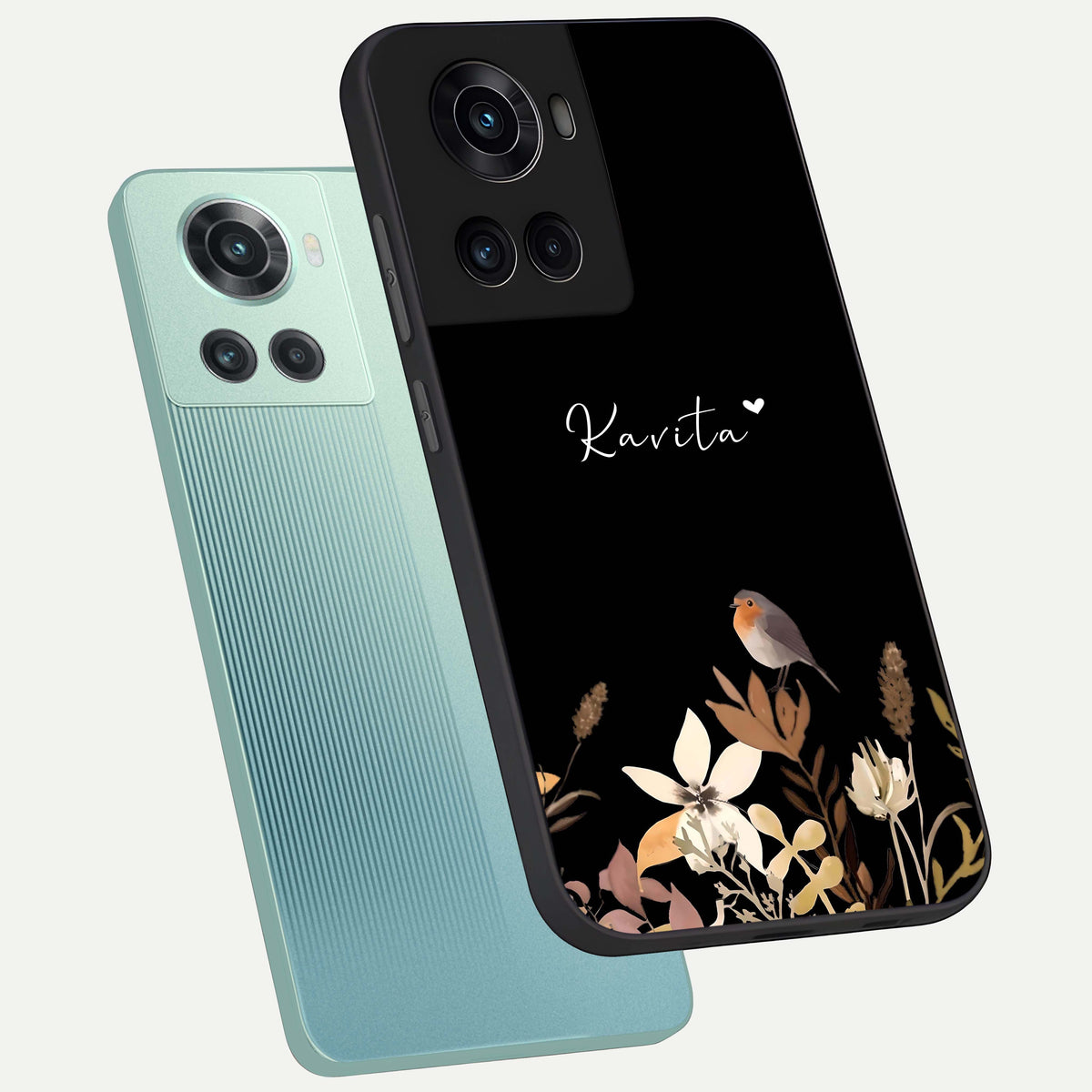  Quiet Garden Tune Custom Name phone case For OnePlus 10R showing premium glass back cover with detailed artwork