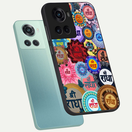  Radha Divine Bloom phone case For OnePlus 10R showing premium glass back cover with detailed artwork