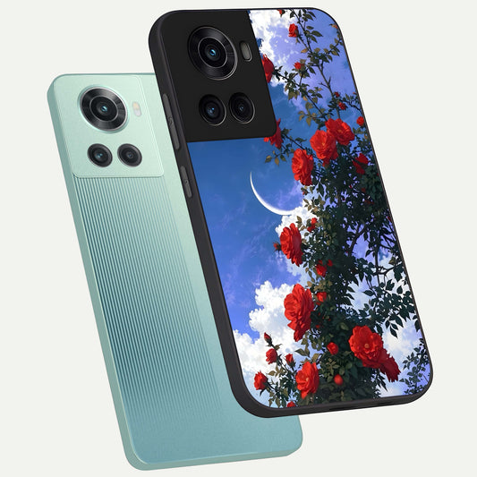 Rose Drift Flowers phone case For OnePlus 10R showing premium glass back cover with detailed artwork