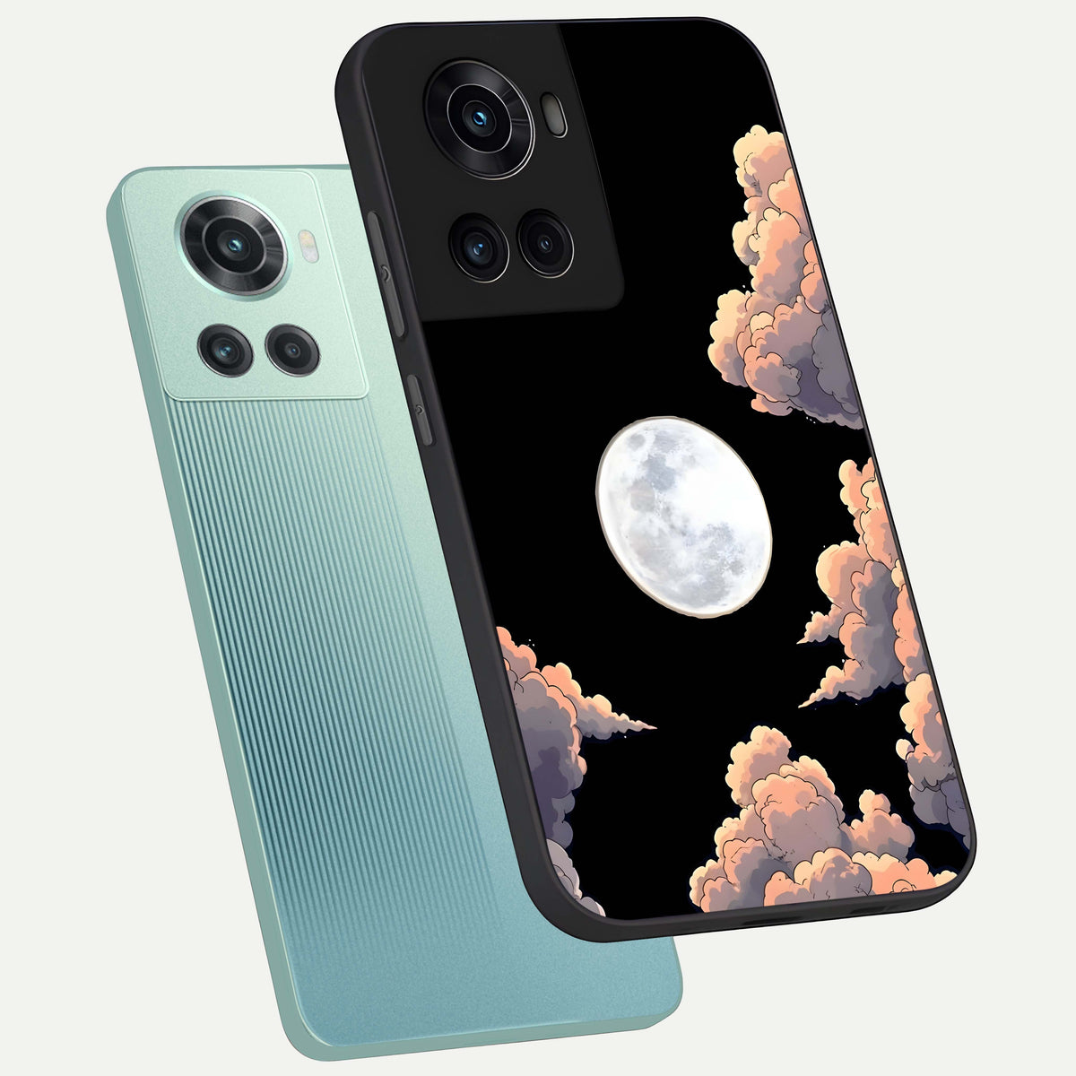 Shade Cloud Moon phone case For OnePlus 10R showing premium glass back cover with detailed artwork