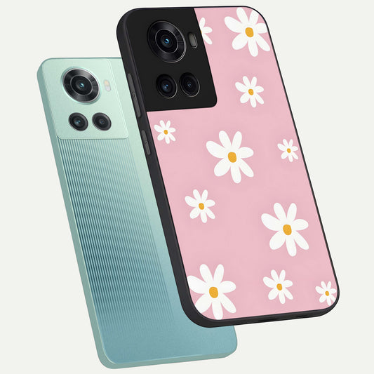  Soft Daisy Bliss phone case For OnePlus 10R showing premium glass back cover with detailed artwork