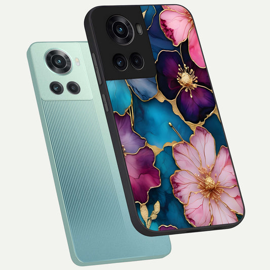  Sparkle Floral phone case For OnePlus 10R showing premium glass back cover with detailed artwork