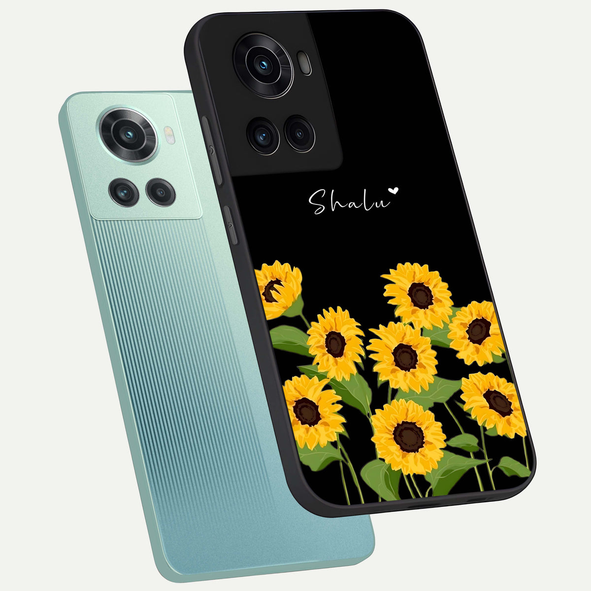  Sunflower Sky Bloom phone case For OnePlus 10R showing premium glass back cover with detailed artwork